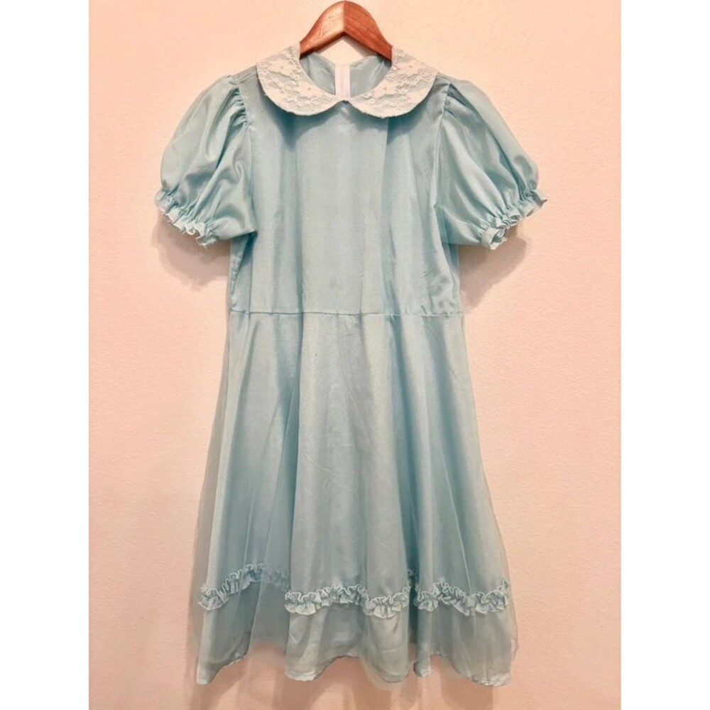 Alice in Wonderland Vintage Blue Lace Peter Pan Collar Dress / L